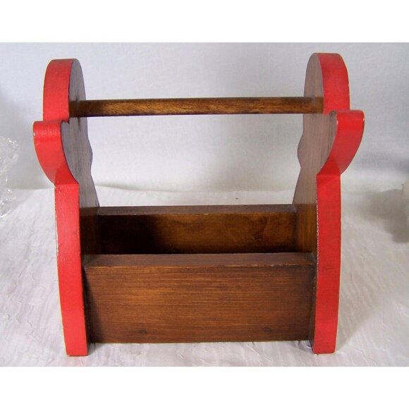 Country Calico Prairie Bonnet Girl Wood Box Hand Painted Dowel Handle Vintage - Picture 2 of 7